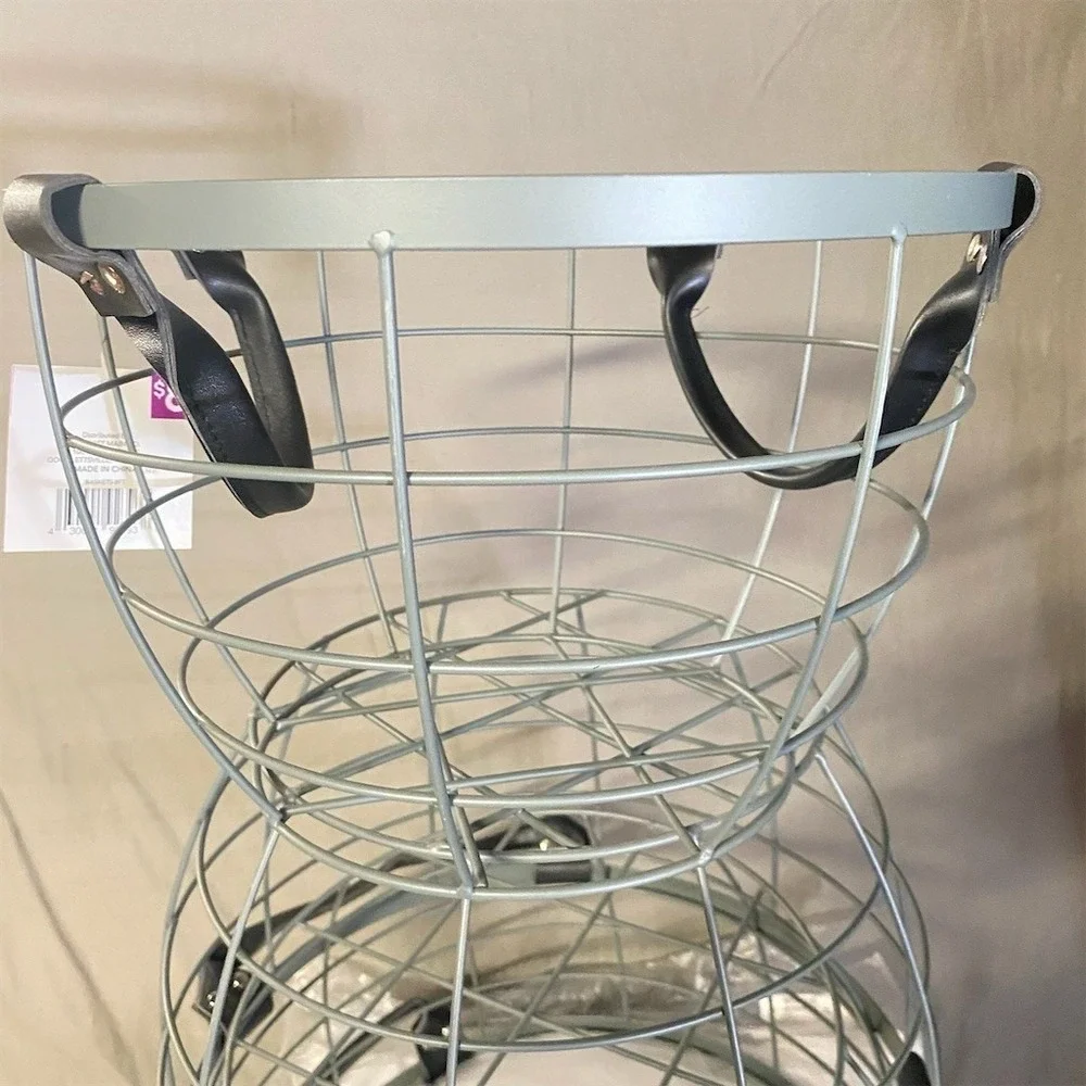 Mainstays Large Round Gray‎ Wire Storage Basket with Black Handles